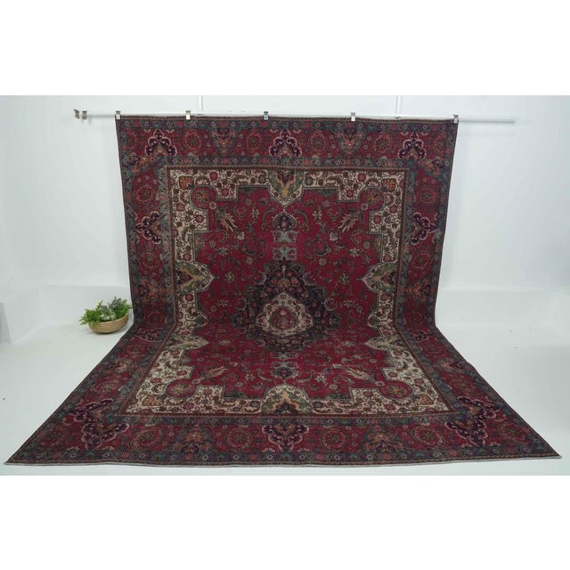 Red 1970s Vintage Persian Handmade Wool 10x13 Red Area Rug For Sale - Image 8 of 12