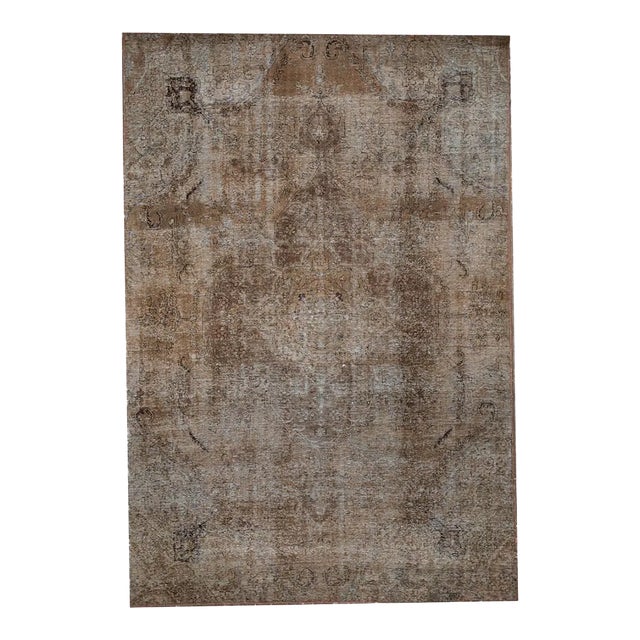 Brown Vintage Overdyed Handmade Medallion Wool Rug 6'9" X 10' For Sale