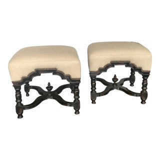 Marge Carson Westchester Leather Bench Ottoman Footstools - a Pair For Sale