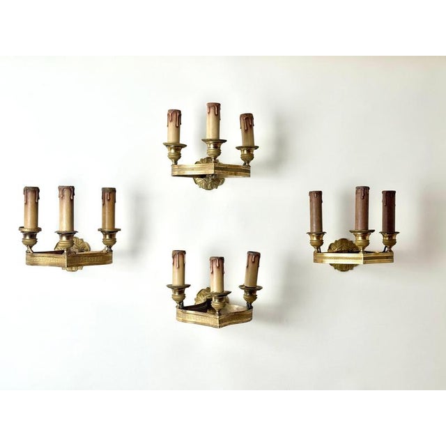 Empire French Three-Light Gilt Bronze Wall Sconces, Paris, 1810, Set of 4 For Sale - Image 4 of 18