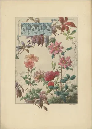 Lambert, Bengal Roses and Virginia Creeper in Art Nouveau Design, 1896, Print