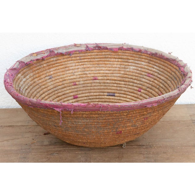 Tribal 24"Dm Antique Harvest Coiled Basket For Sale - Image 3 of 8
