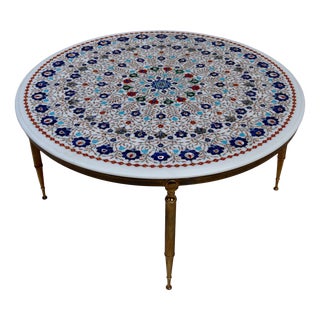 Marble Table with Brass Frame For Sale