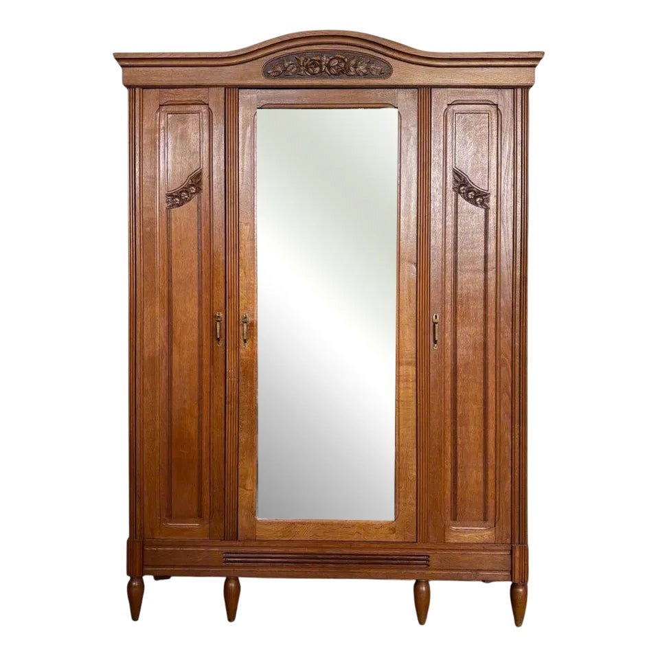 Vintage Art Nouveau Wardrobe in Oak, 1920 | Chairish