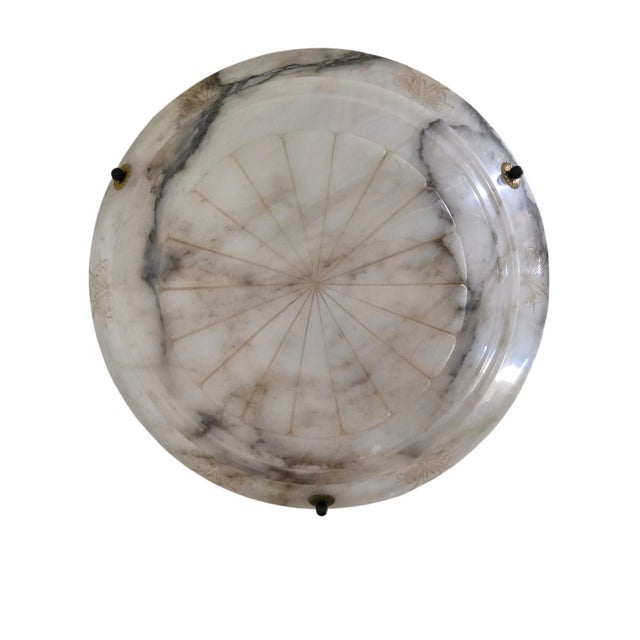 Early 20th Century Hand Carved French White+ Grey Alabaster W/Carved Detail, Alabaster Canopy +Cord For Sale In New York - Image 6 of 16