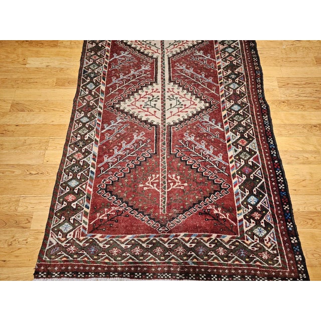 Vintage Persian Shiraz Tribal Area Rug, Handwoven Geometric Pattern, Burgundy & Ivory, 5’ X 10’ For Sale - Image 10 of 12