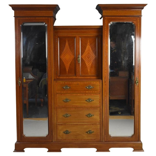 Edwardian Mahogany Triple Wardrobe, 1900 For Sale - Image 12 of 12