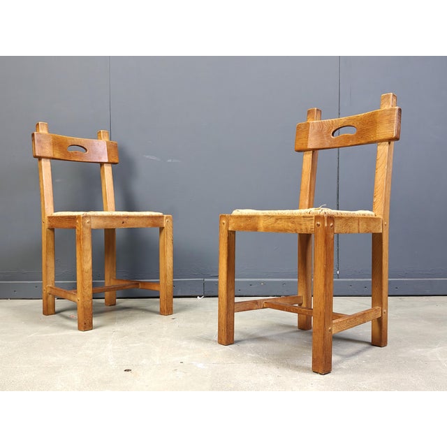 Vintage Brutalist Chairs in Oak and Wicker, 1960s, Set of 8, in Good conditions. Designed 1960 to 1969