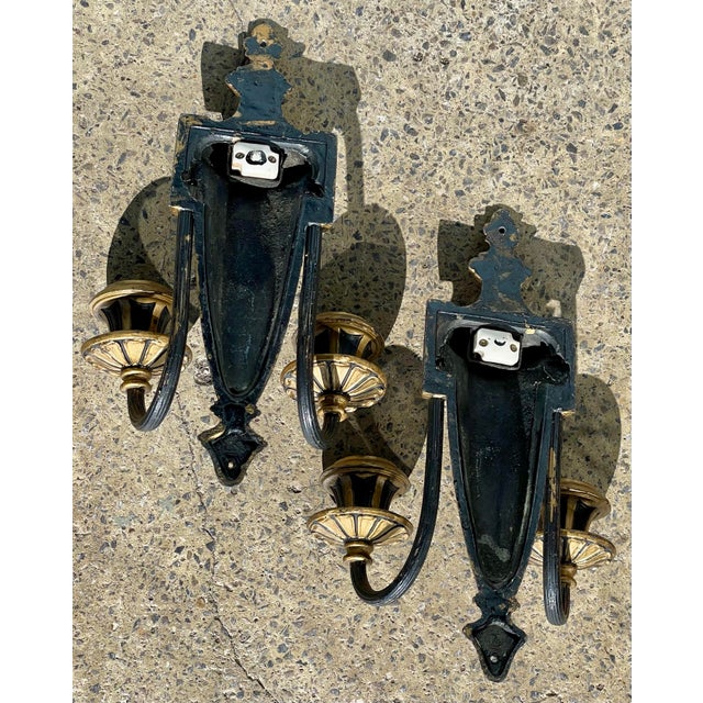 Mid 20th Century Neoclassical Style Greek Key & Urn Cast Metal Wall Candle Sconces Signed Empire For Sale - Image 14 of 15