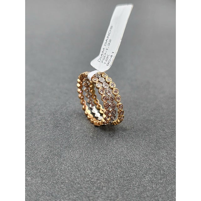 1.32 Ct Diamond Eternity Band Set Yellow Gold, White Gold, & Rose Gold Size 5.5 - 3 Pieces For Sale In Chicago - Image 6 of 9