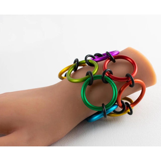 Mid-Century Modern David Spada Modernist Rainbow Multicolor Aluminum Bangle Bracelet For Sale - Image 3 of 14