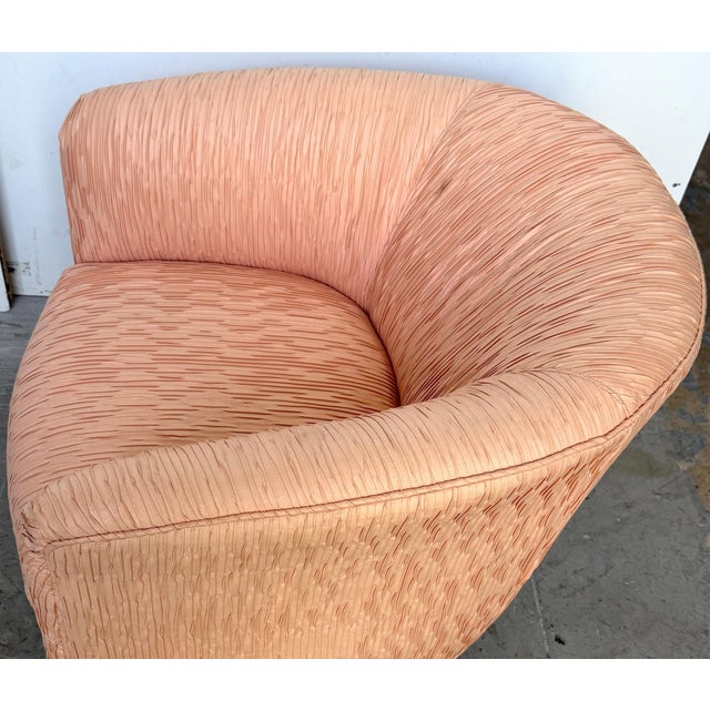 Textile Pair of Diminutive 1970s Pink Silk Channel-Quilted Swivel Club Chairs For Sale - Image 7 of 15