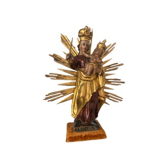 Baroque Wood Carved Radiation Madonna For Sale