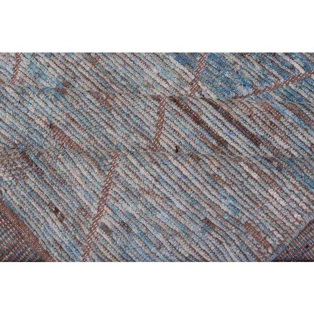 Modern Tribal Rug in Wool With Sub-Geometric Design in Blue Tan & Ivory For Sale - Image 11 of 12