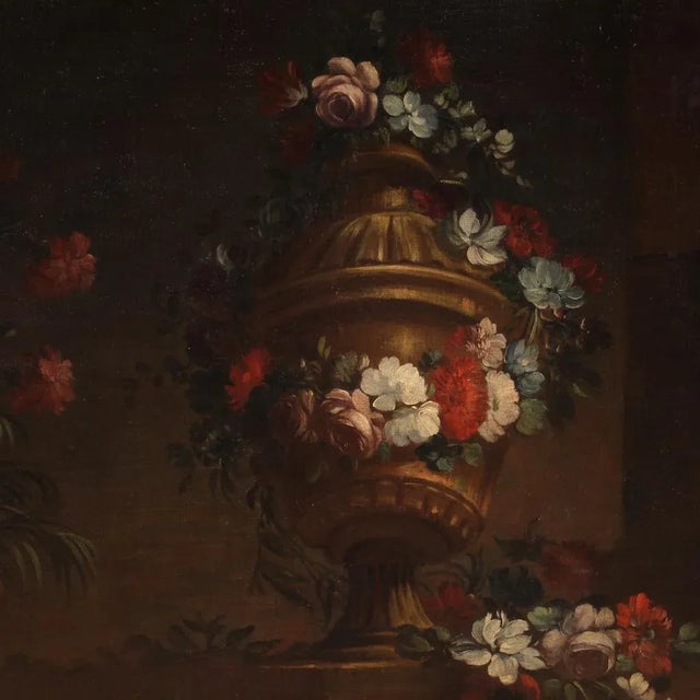Italian Artist, Still Life with Flowers, 1730, Oil on Canvas For Sale - Image 8 of 16