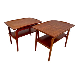 Danish Modern Teak Tiered Side Tables by Arne Hovmand Olsen - Pair For Sale