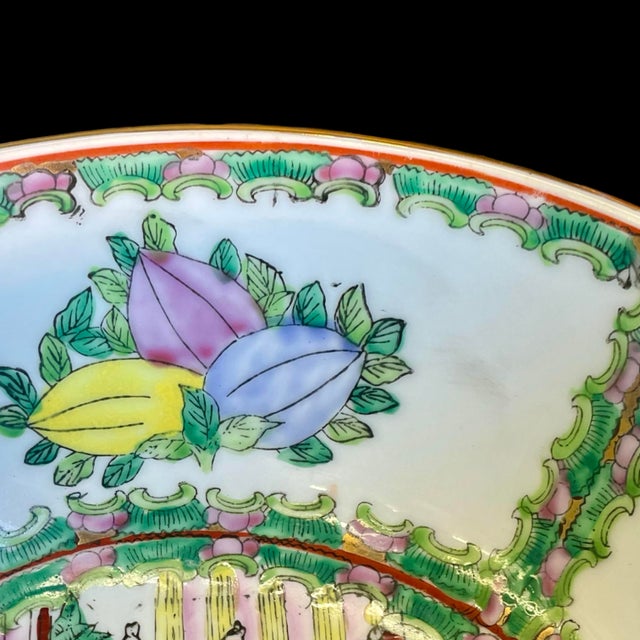 Vintage Chinese Famille Rosé Large Hand-Painted Ceramic Punch Bowl With Gold Gilt Trim For Sale - Image 10 of 11