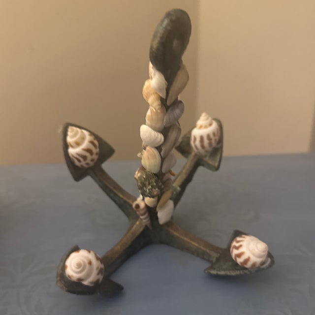 Gray Nautical Resin-Based Anchor Sculpture Adorned With Natural Seashells For Sale - Image 8 of 10
