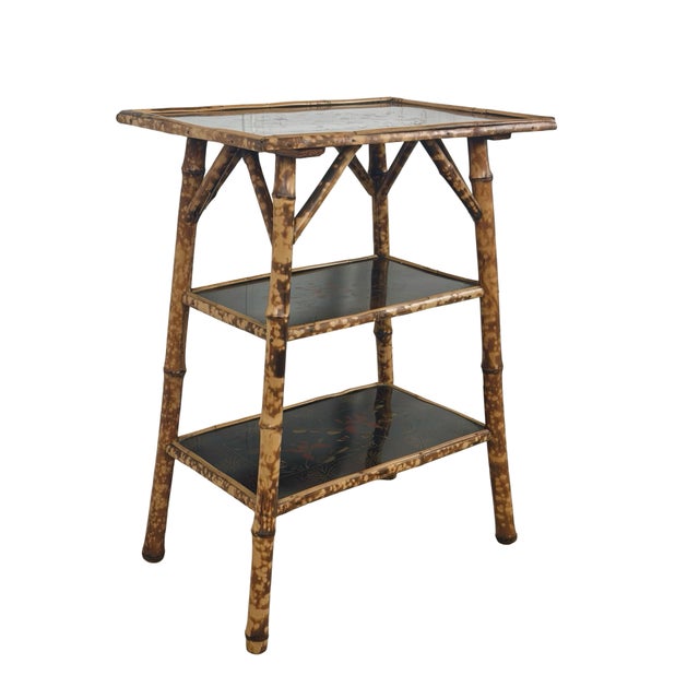 Traditional Antique Aesthetic Movement Tiger Bamboo Three-Tier Side Table For Sale - Image 3 of 12