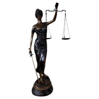 Bronze Lady Justice Statue with Scales, 20th Century For Sale