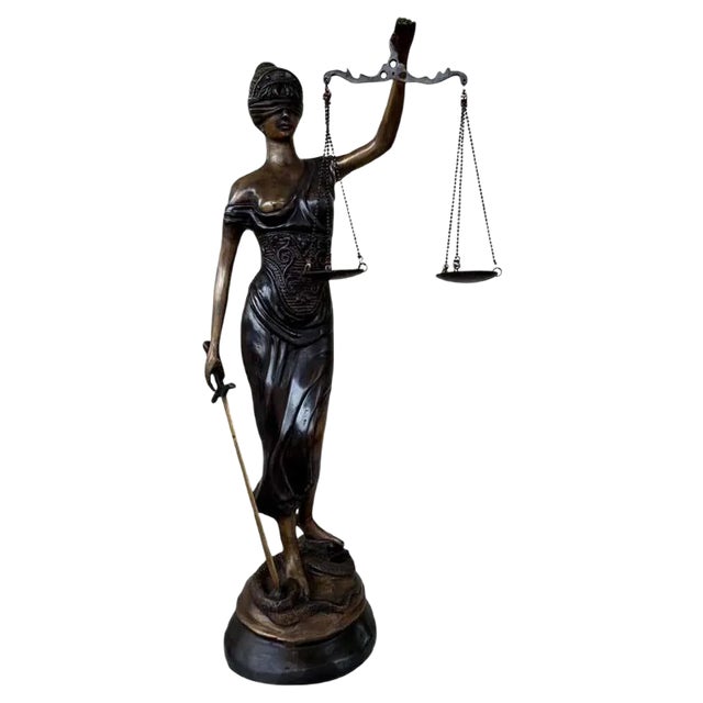 Bronze Lady Justice Statue with Scales, 20th Century For Sale