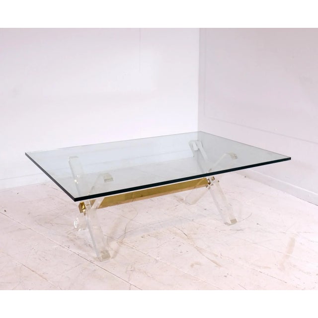 French Gilt Brass, Acrylic Glass & Glass Coffee Table, 1980s For Sale - Image 4 of 9