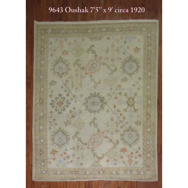 Square Antique Ivory Field Oushak Rug, 7'5'' X 9' For Sale - Image 9 of 9