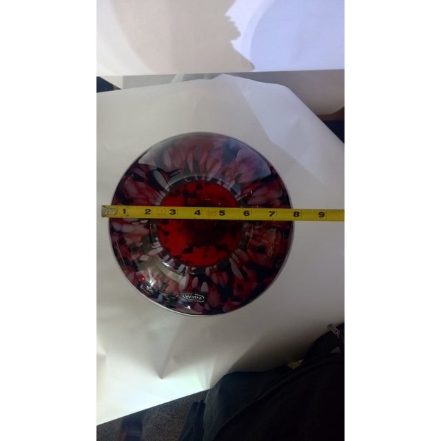Watra Art Glass Vase Ruby Red & Black Speckled Mottled Bulb Shape Label For Sale - Image 4 of 8