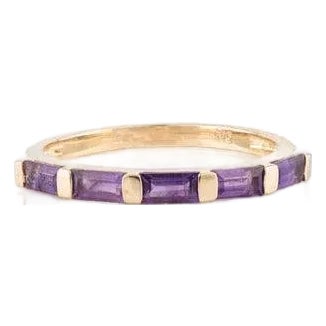 Baguette Cut Amethyst 14k Gold Purple Stacking Band Birthstone Ring Size 5 For Sale