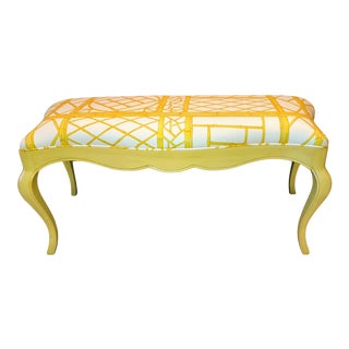 1970s Yellow Royal Pattern Upholstered Bench For Sale