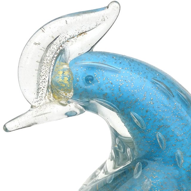Mid-Century Modern Vintage Murano Barbini Sky Blue Gold Flecks Italian Art Glass Mid Century Pheasant Bird Sculpture For Sale - Image 3 of 6