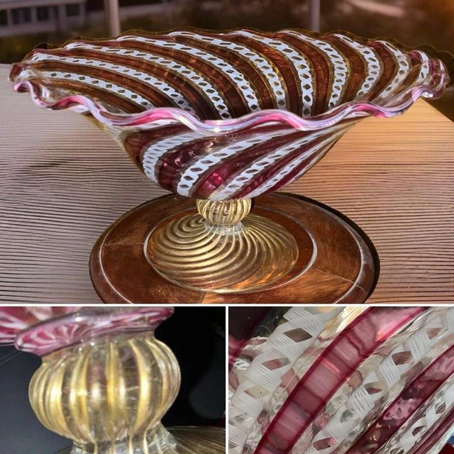 A spectacular vintage murano centrepiece bowl, attributed to vetreria artistica vivarini, featuring an exceptionally...
