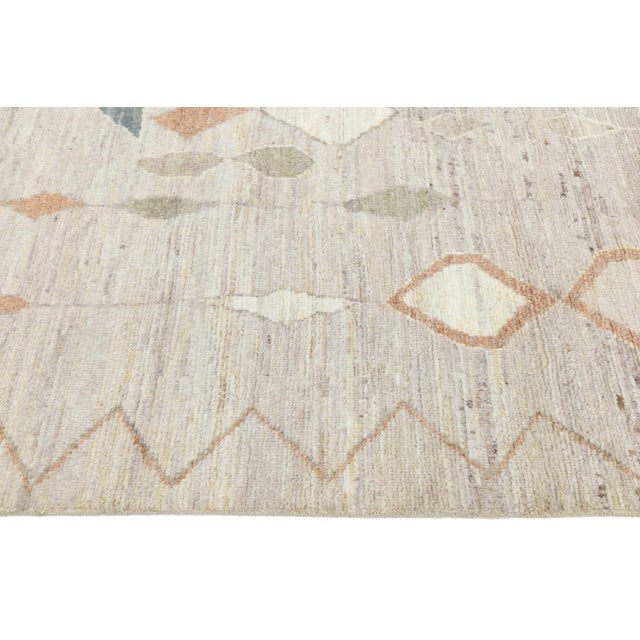 Modern Moroccan Tribal Hand-Knotted Wool Area Rug - Geometric Diamond Neutral For Sale - Image 4 of 8