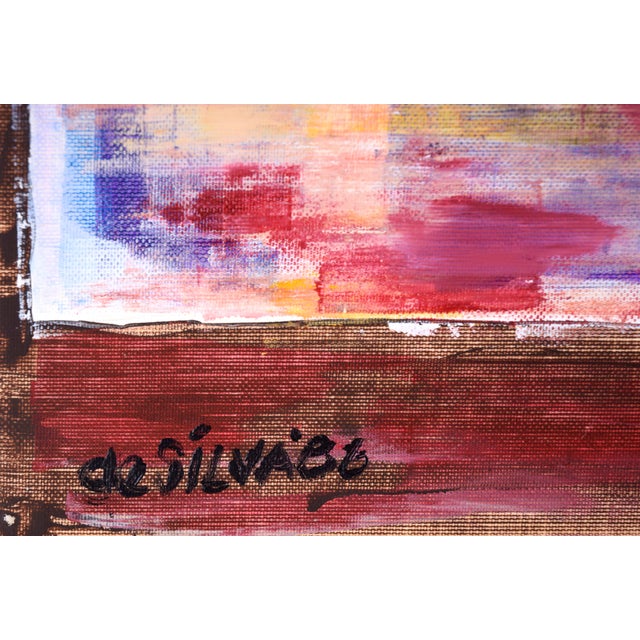 1980s Blocks of Color on a Red Field in Acrylic on Textured Paper by Blocks of Color on a Red Field in Acrylic on Textured Paper For Sale - Image 5 of 5