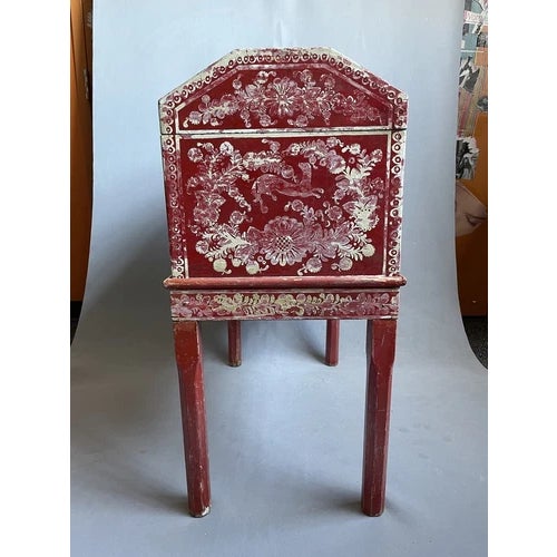 Antique Early 19th Century Anglo-Indian Painted Camphor Wood Trunk on Stand with Mongoose and Checkerboard Motifs. Finish...