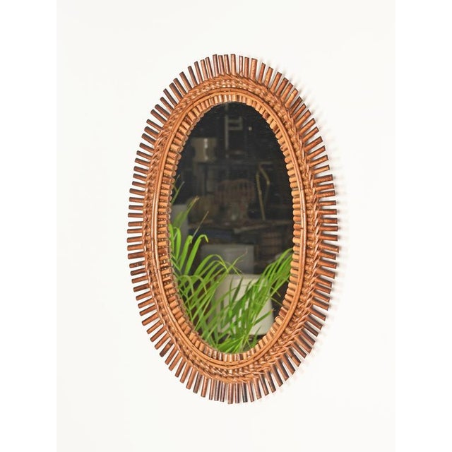 Franco Albini Organic Oval Mirror in Bamboo, Rattan and Wicker by Franco Albini, Italy, 1960s For Sale - Image 4 of 13