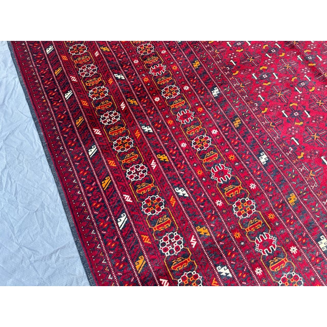 High Quality Red Afghan Mauri Hand-Knotted Wool Rug - 6' X 9'8" For Sale - Image 10 of 10