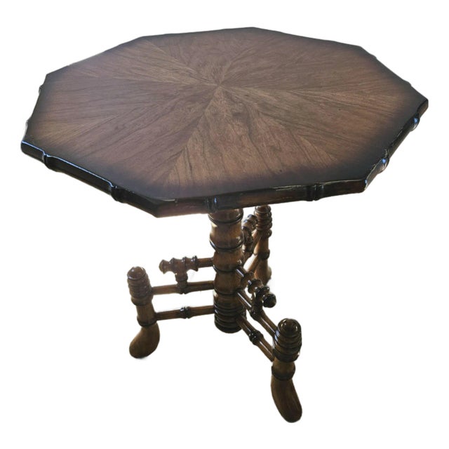 Vintage Honey Colored Faux Bamboo Turned Occasionsl Table With Octagonal Top For Sale