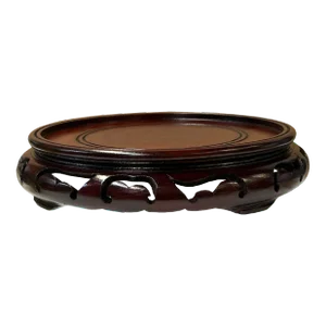 5.75" Brown Round Wave Motif Open Pattern Wood Display Stand Easel
