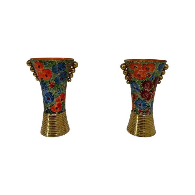 Italian Art Deco Flowers Painted Ceramic Vases, 1940s, Set of 2 For Sale - Image 10 of 10