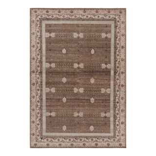 Rug & Kilim’s Modern Block Print Rug in Beige-Brown, with Geometric Patterns - 7x9 For Sale