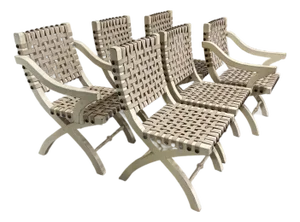 Leather Strap Safari Style Dining Chairs - Set of 6