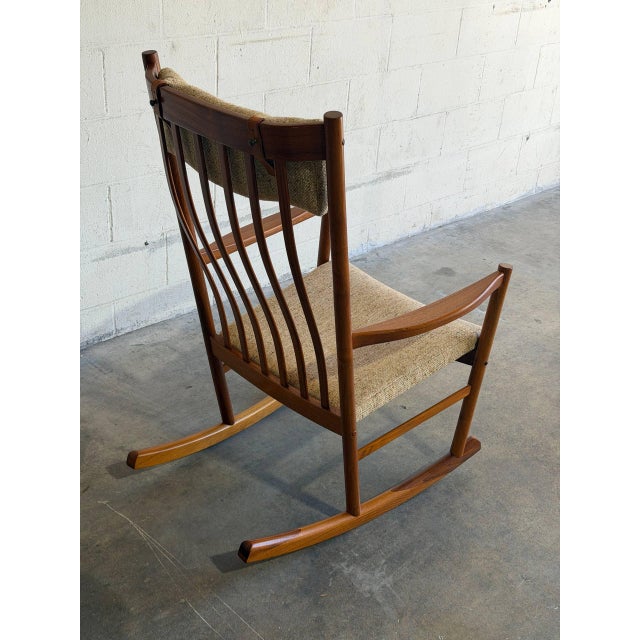 In Style of Hans Wegner Teak High Back Rocking Armchair Danish Vintage 1960s For Sale In Los Angeles - Image 6 of 13