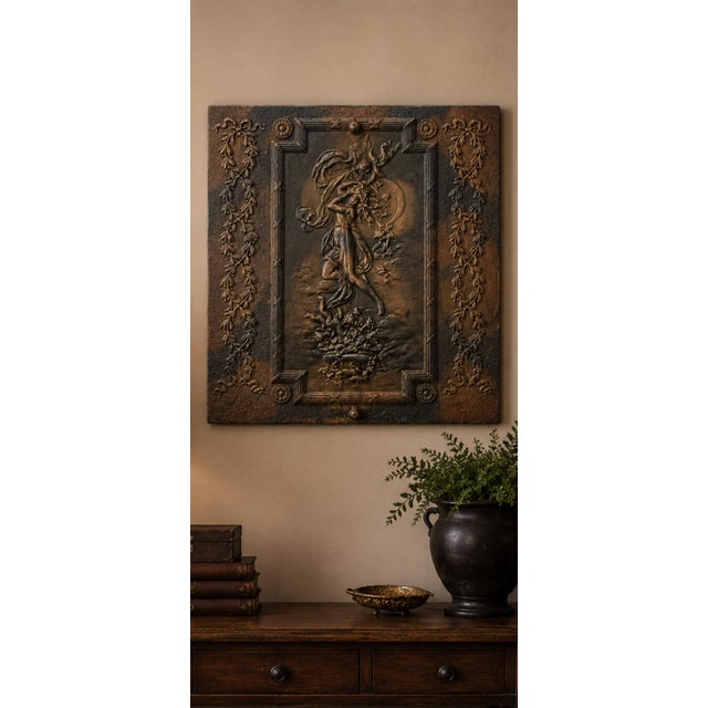 Art Nouveau French Art Nouveau Cast Iron Allegorical Maiden Architectural Wall Plaque, Circa 1900–1930 For Sale - Image 3 of 7