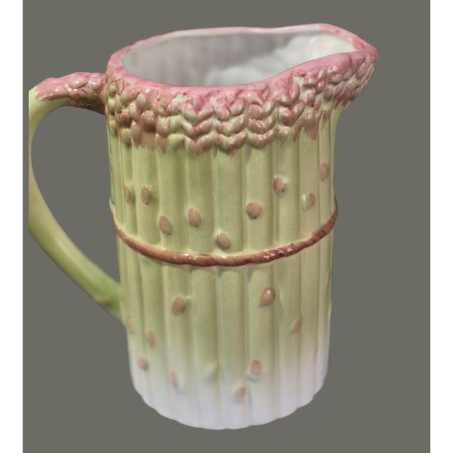 Majolica Vintage Asparagus Motif Portuguese Majolica Ceramic Pitcher For Sale - Image 4 of 9