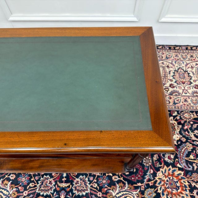 Wood English Side Table with Green Leather Top For Sale - Image 7 of 10