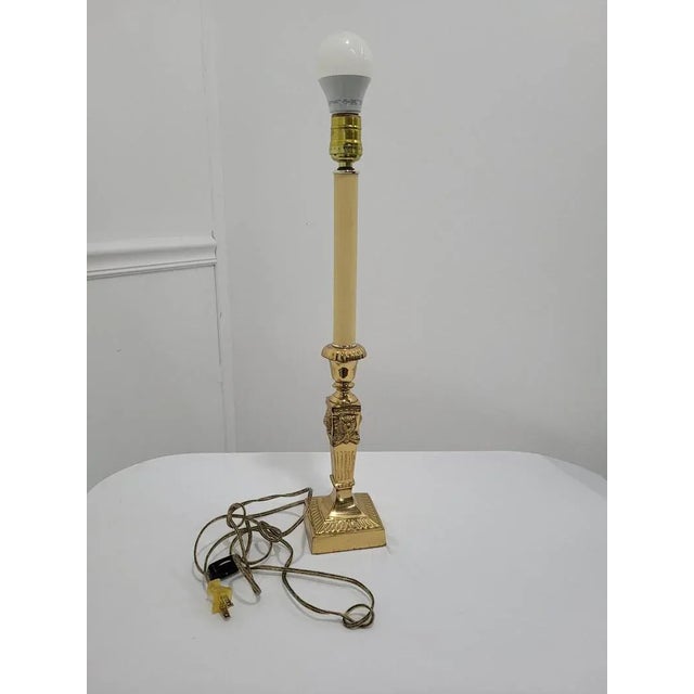 Vintage 1990s Gold Brass Lion Motif Candle Stick Lamp For Sale - Image 10 of 10