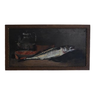 Antique French Fish Still Life by Joseph De Ruysscher, C. 1900 For Sale