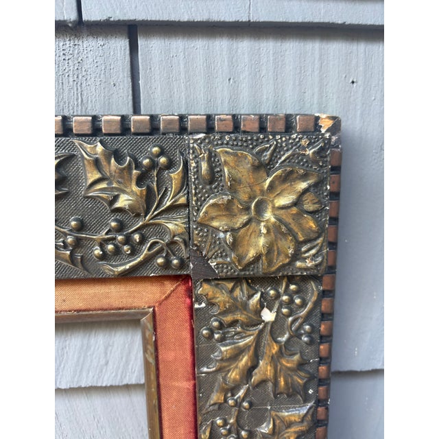 Late 19th Century Antique Eastlake / Aesthetic Movement Embossed Gilt Picture Frame With Velvet Liner – 34.25” X 40.25” For Sale - Image 5 of 12