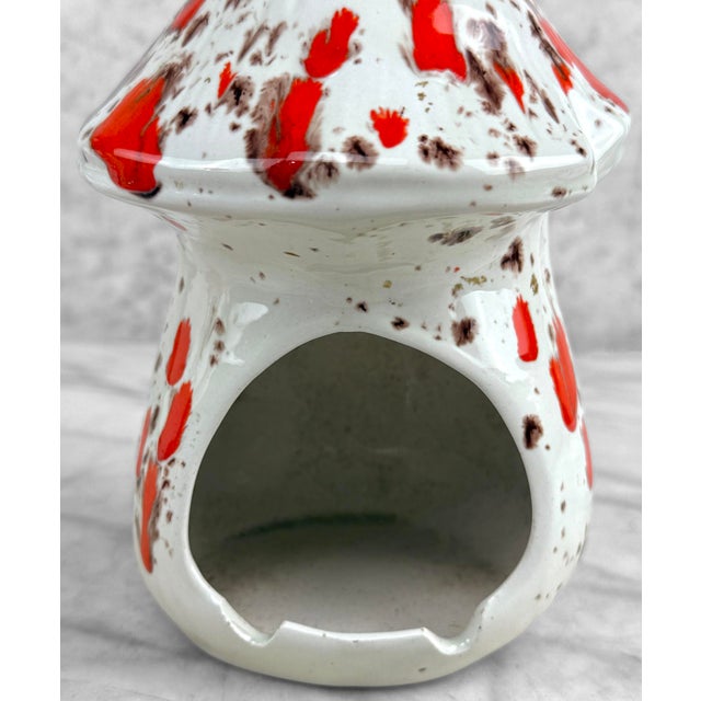 Red Vintage 1970s White & Red Drip Glazed Mushroom Ashtray For Sale - Image 8 of 9